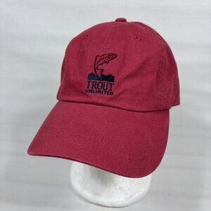 Trout Unlimited Red Embroidered Fishing 100% Cotton Strapback Cap Dad Hat